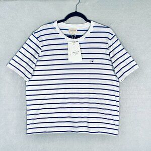 Sezane T Shirt Womens XL Blue White Cotton Stripe Quiet Luxury Nautical NWT